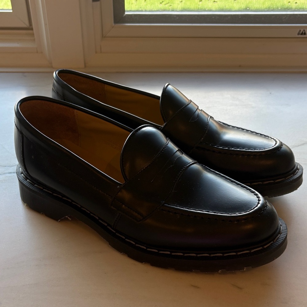 Solovair Black Leather Penny Loafers — Smooth Slip-On Dress Shoes 6.5 UK